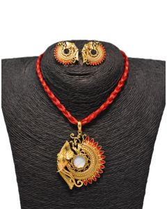 Shell Gold-plated Plated Brass Pendent Set Shri Ganesh04